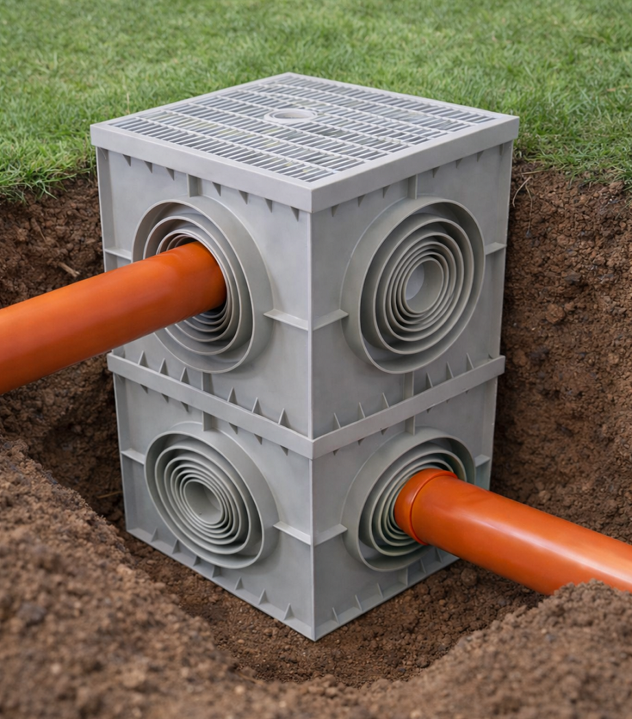 Schéma přítoků a odtoku vtokové revizní šachty 400x400