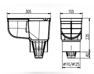 Kanalizační vpusť spodní D 125 šedá