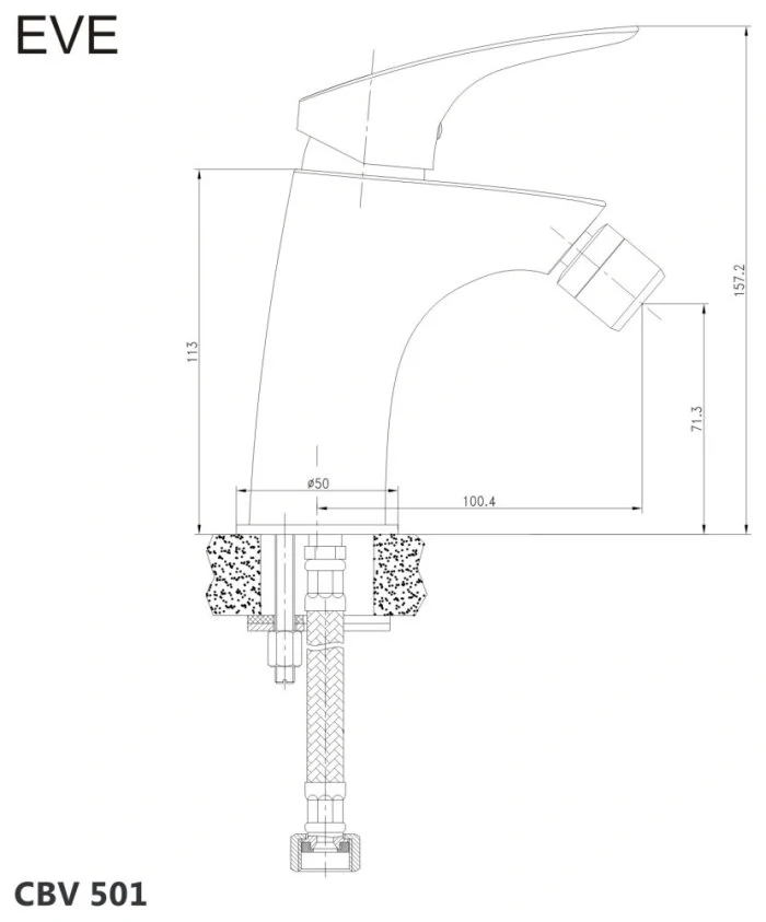 Bidetová baterie, Eve, bez výpusti, chrom