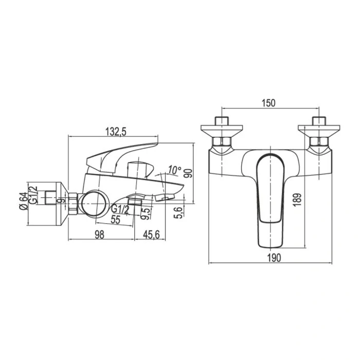 Vanová nástěnná baterie, Eve, bez příslušenství, 150 mm, chrom