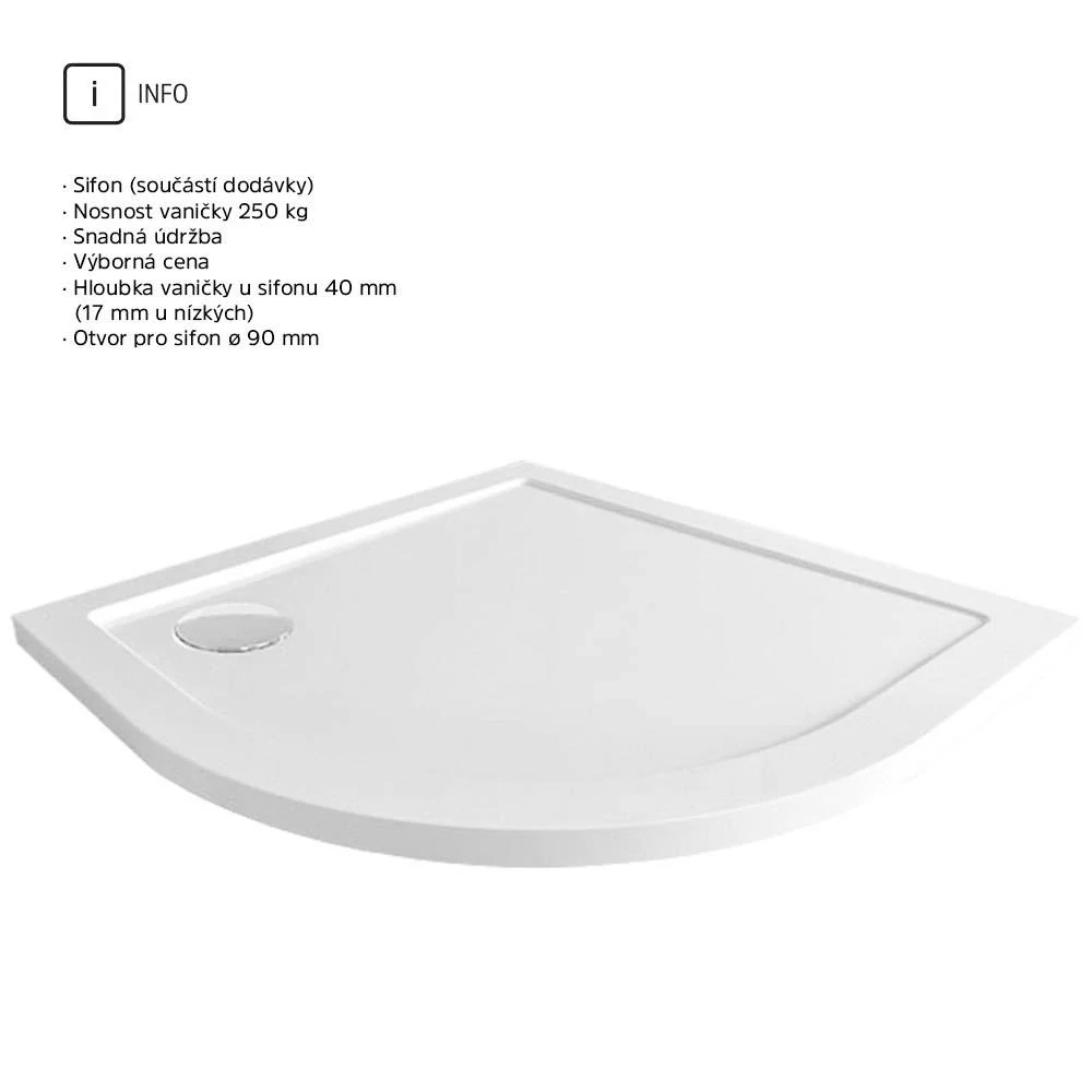 Sprchový set z Kory Lite, čtvrtkruh, 90 cm, chrom ALU, sklo Čiré a nízké SMC vaničky