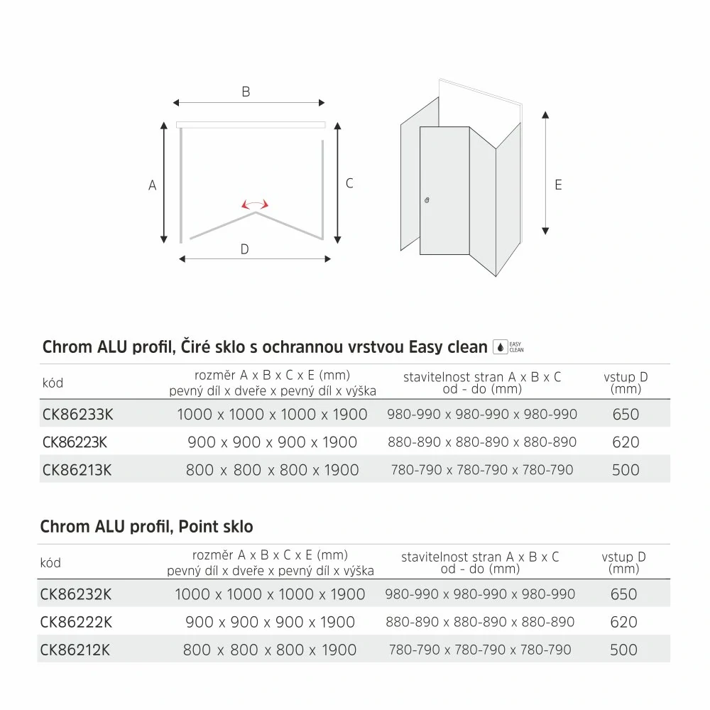 Sprchový kout, LIMA, čtverec, 90x90x90x190 cm, chrom ALU, sklo Point