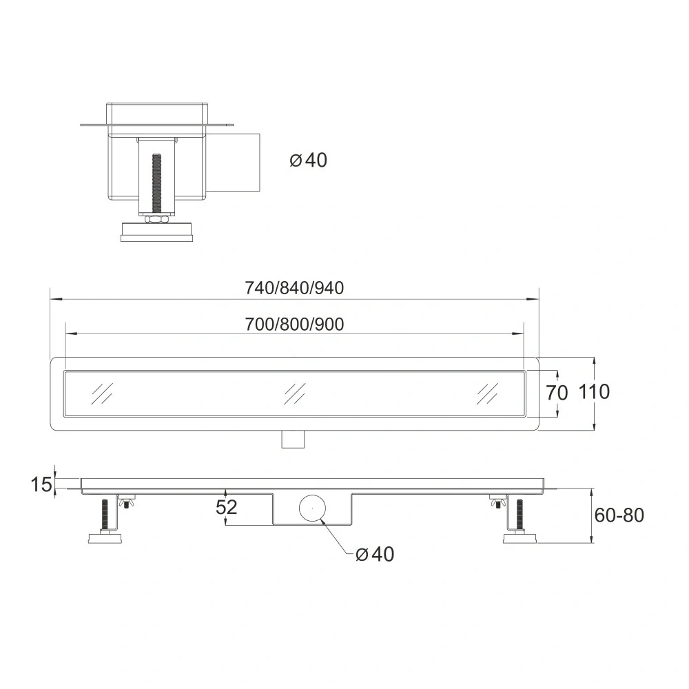 Odtokový sprchový žlab 90 cm, vč. roštu STRIP