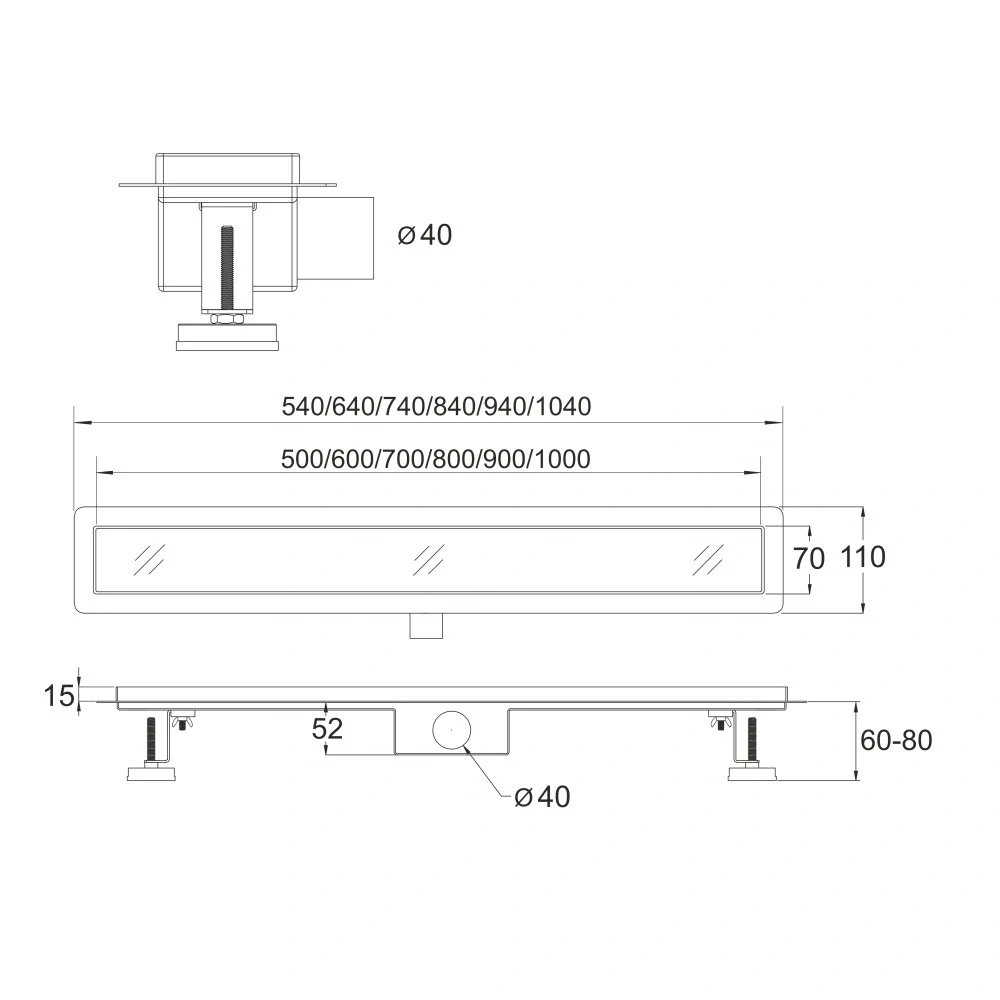 Odtokový sprchový žlab 70 cm, vč. roštu TILE