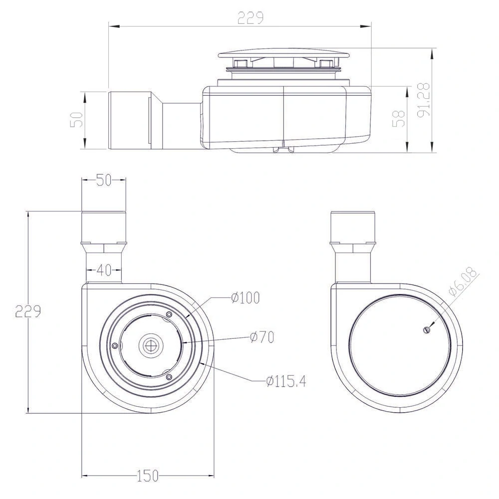 Sifon pro sprchovou vaničku, pr. 90 mm, stav. výška 65 mm