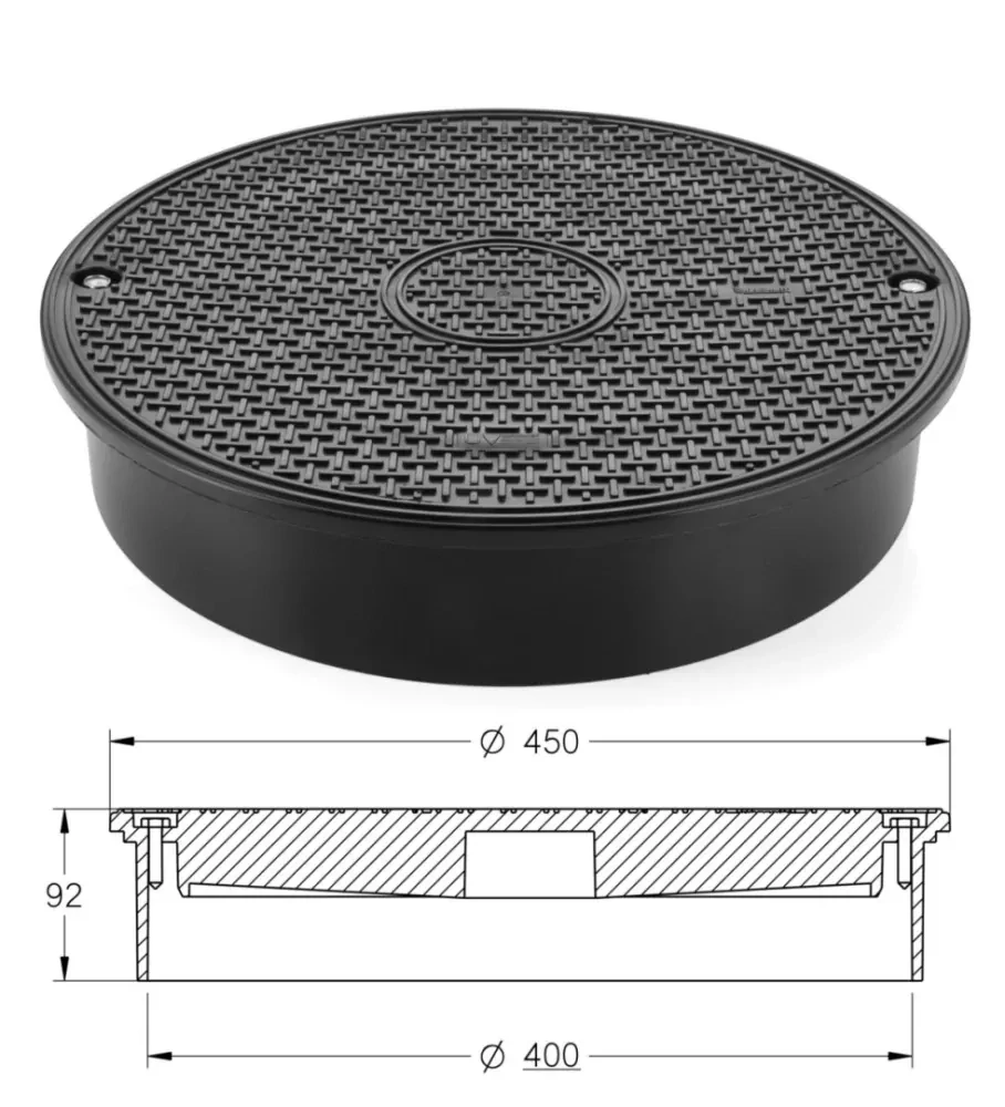 Revizní šachta 400mm průchozí KG 200 + plast. poklop 7,5t