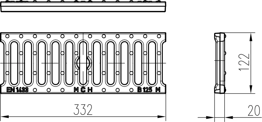 Venkovní žlab s litinovou mřížkou 130x55x1000mm
