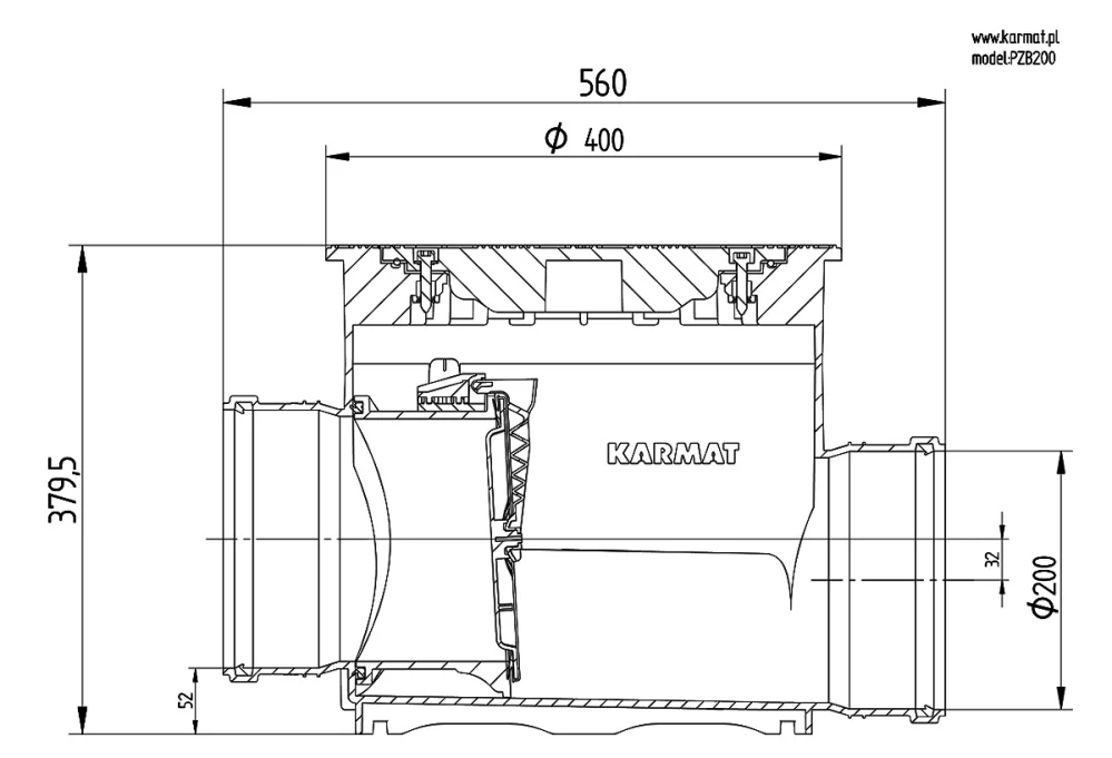 Zpětná klapka v podlahové šachtě 400/200 , s pachotěsným poklopem do 3 tun