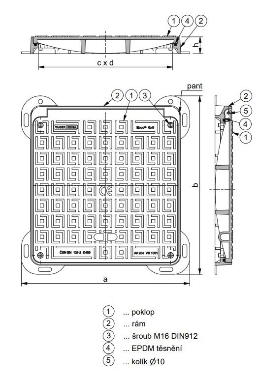 Hranatý poklop 900x600mm 40t