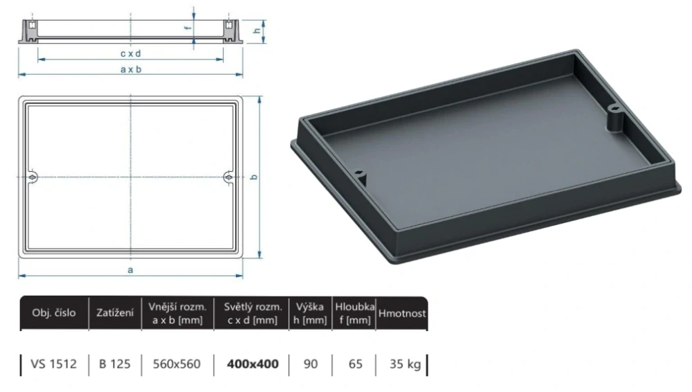 Poklop zadlažďovací 560x560 mm B125 Venkovní