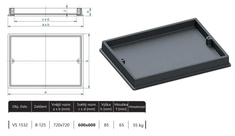 Poklop zadlažďovací 720x720 mm B125 Venkovní