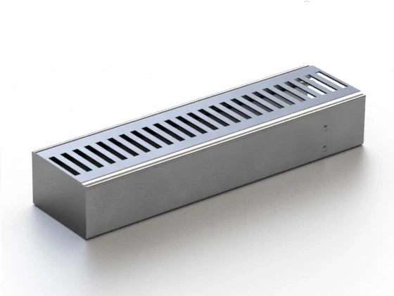 Nerezový koncový díl venkovního žlabu COVE pravý/levý s mřížkou