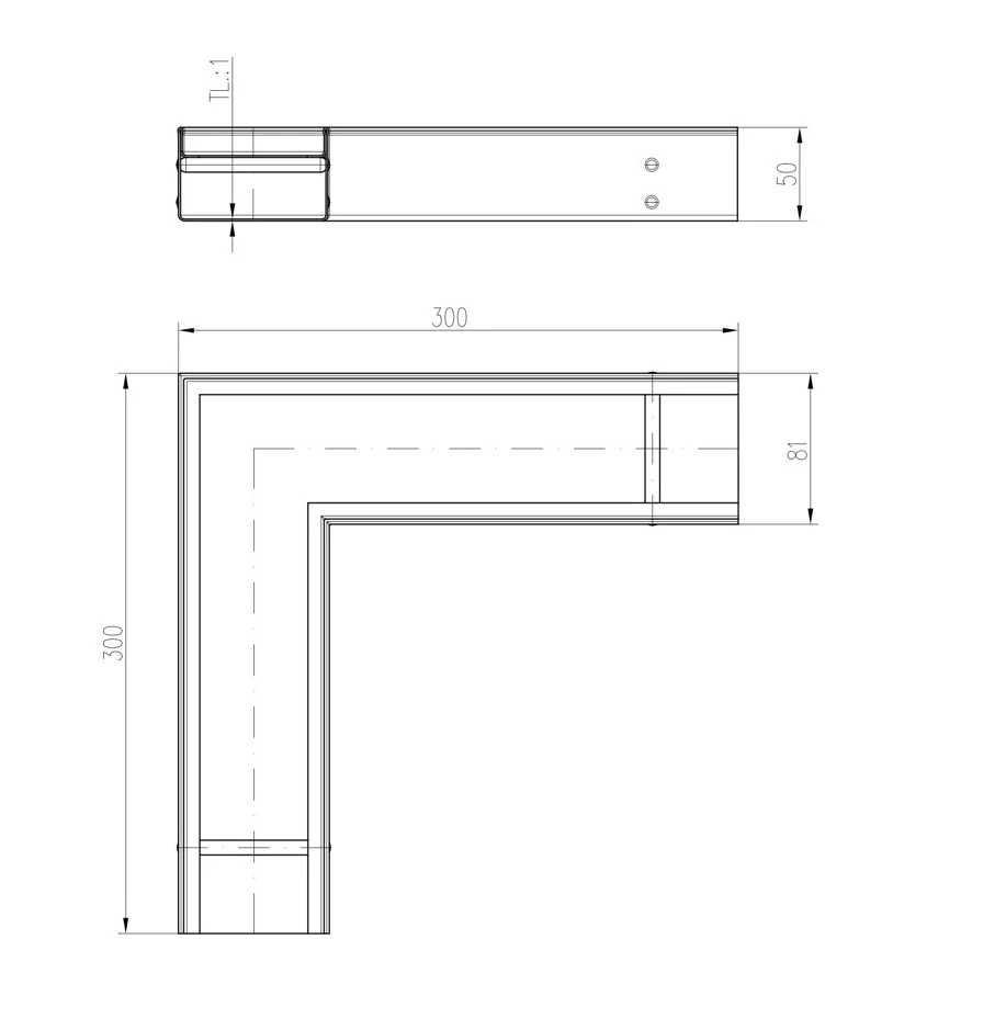 Nerezový roh venkovního žlabu COVE s mřížkou