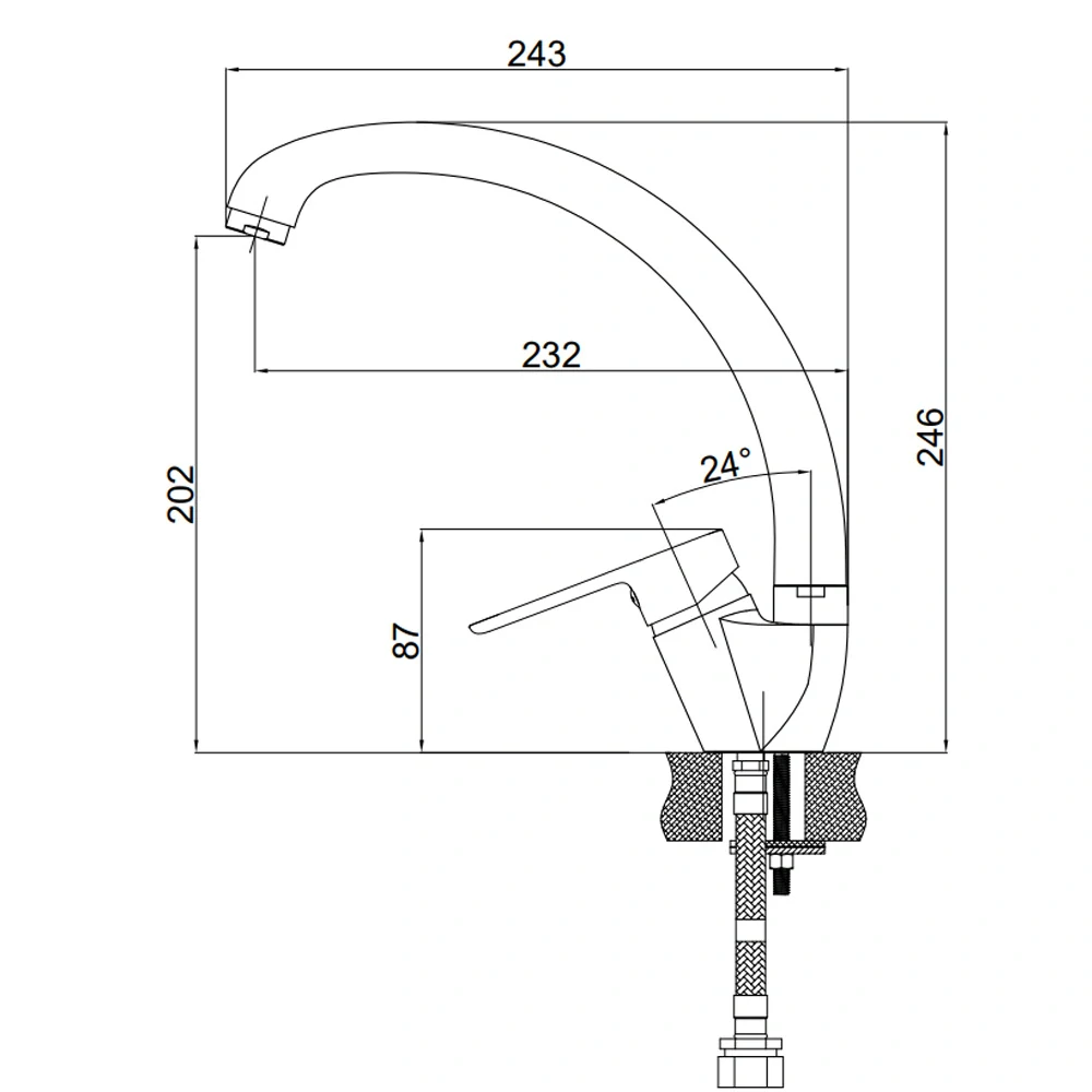 Dřezová stojánková mimoúrovňová baterie, Zuna, s ramínkem nad pákou, výška 280 mm, chrom