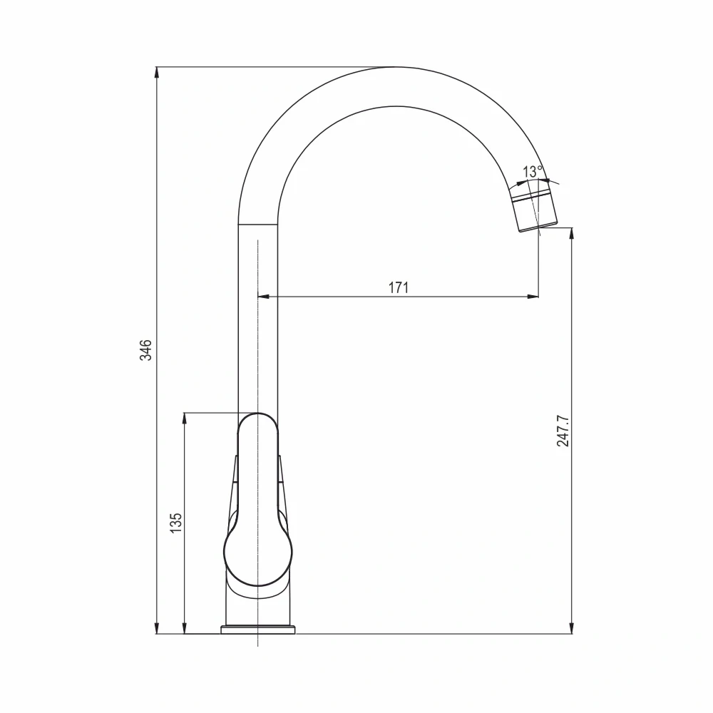 Dřezová stojánková mimoúrovňová baterie, Zuna,  s ramínkem nad pákou, výška 346 mm, chrom