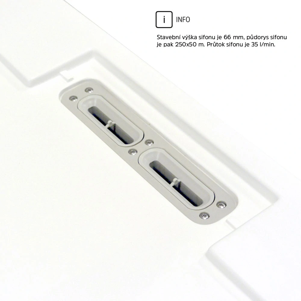 Čtvercová sprchová vanička s hranatým krytem sif., 80x80x3 cm, vč. sif., bez nožiček, litý mramor