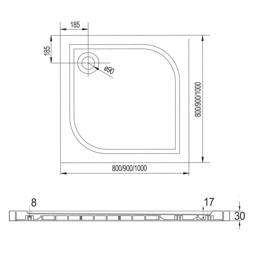 Čtvercová sprchová vanička, 80x80x3 cm, bez nožiček, litý mramor