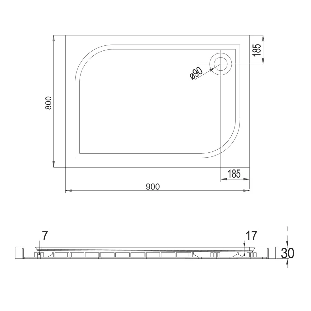 Obdélníková sprchová vanička, 90x80x3 cm, bez nožiček, litý mramor