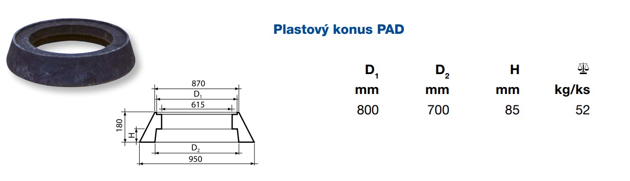 WAVIN TEGRA 600/1000 PAD plastový konus 800/700mm, PVC