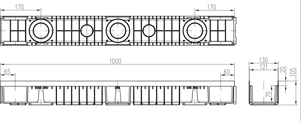 Venkovní žlab s litinovou mřížkou 130x105x1000mm