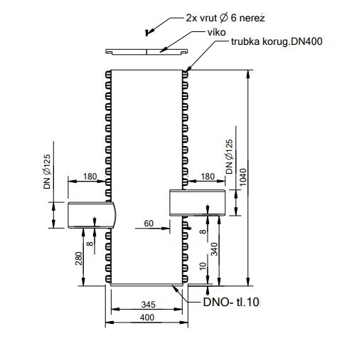 Revizní šachta 400 x 1000 mm s akumulačním prostorem - DN125
