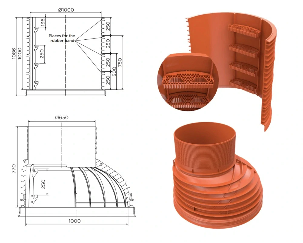 Revizní šachta DN 1000x250mm přímá 1,5t - 1500mm