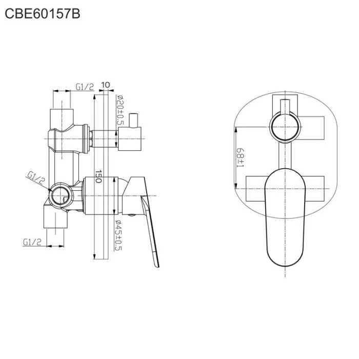 Sprchová podomítková baterie s trojcestným přepínačem, Viana, Mbox, oválný kryt, chrom