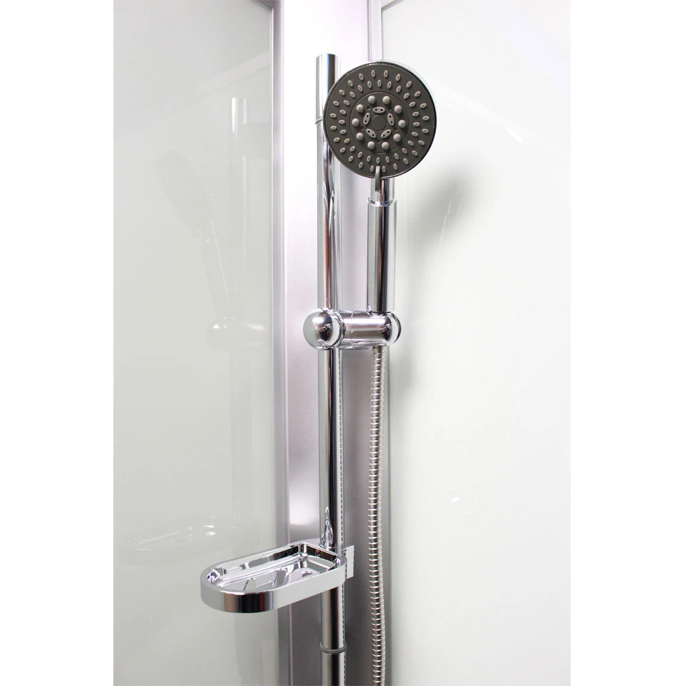 Sprchový box, čtvercový, 90cm, satin ALU, sklo Point, zadní stěny bílé, SMC vanička, se stříškou