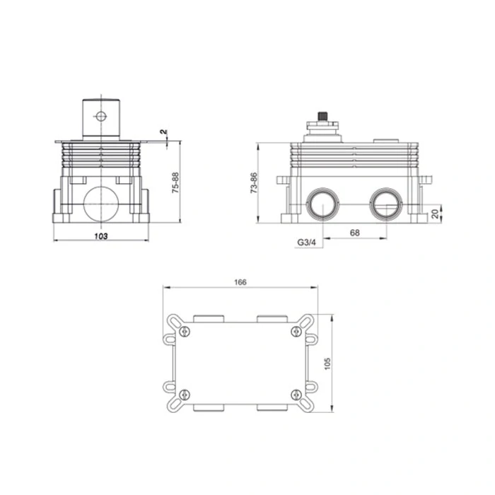 Termostatická podomítková tlačítková baterie - 3-cestná - oválný kryt