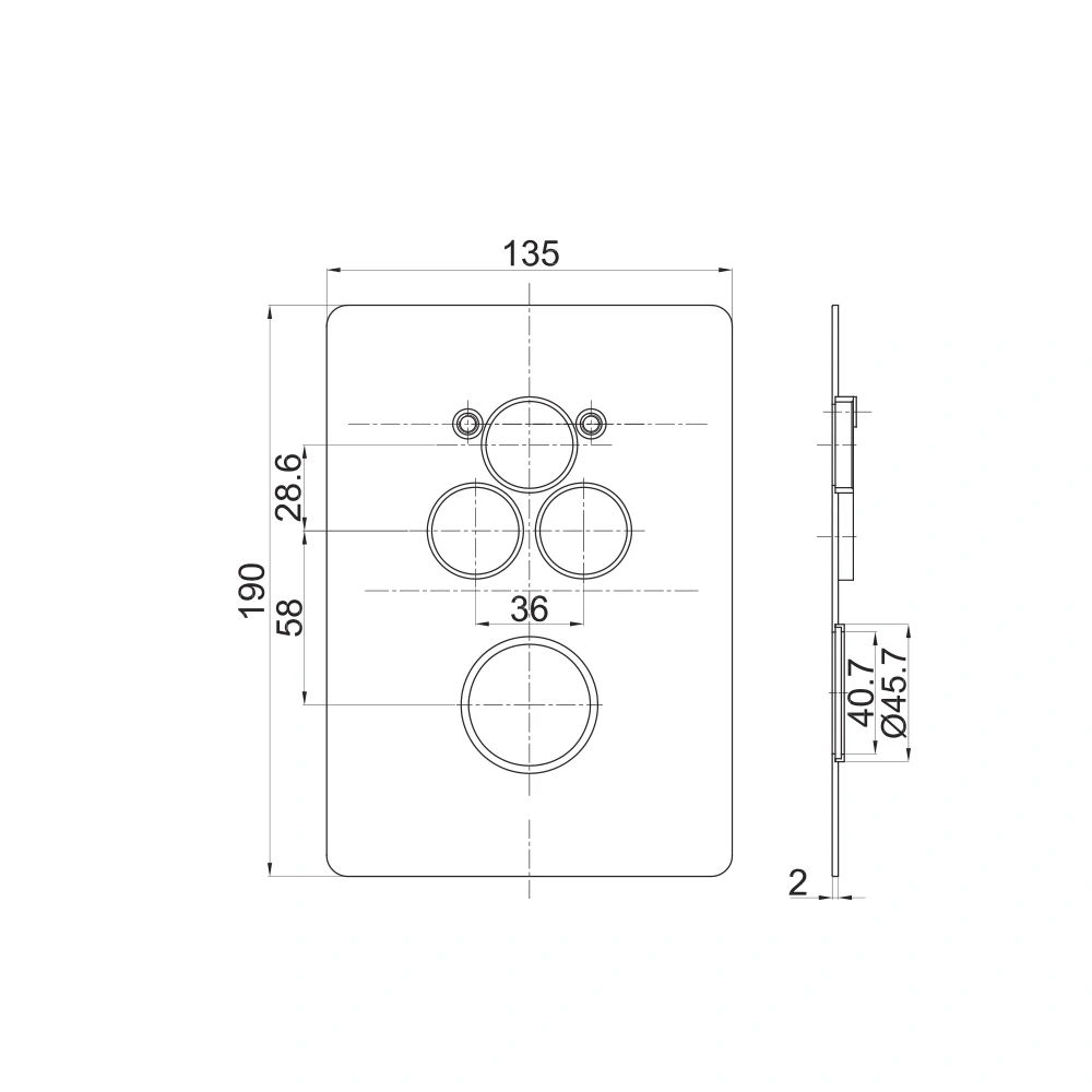 Termostatická podomítková tlačítková baterie - 3-cestná - hranatý kryt