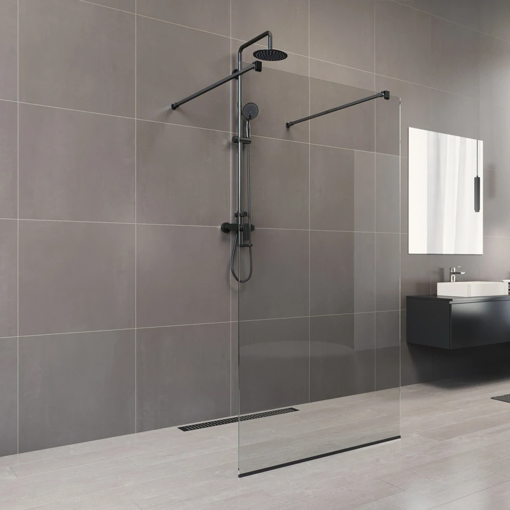 Sprchová stěna WALK IN, Novea, 120 x 200 cm, black ALU, sklo Čiré