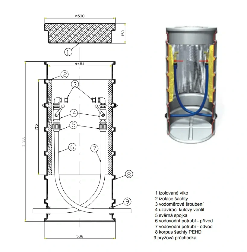 Vodoměrná šachta průměr 500mm - výška 1300mm