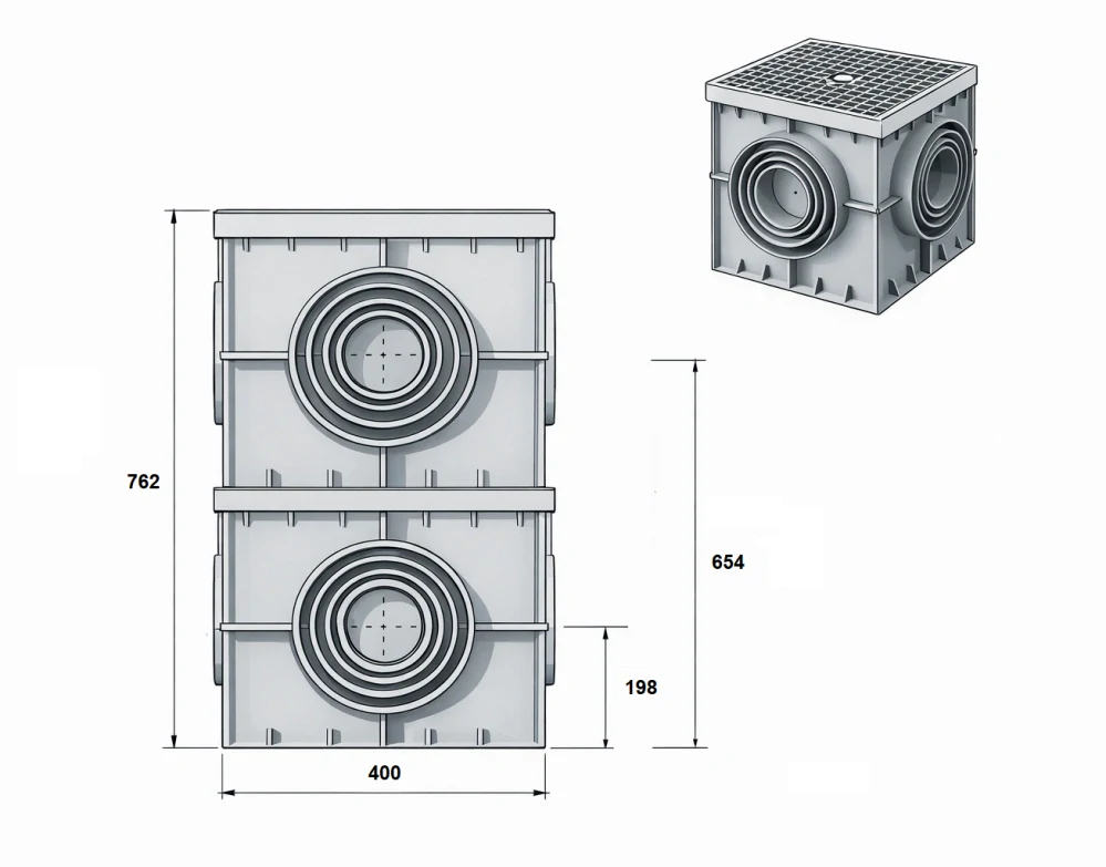 Vtoková revizní šachta s mříží 400×400 mm – sestava I.