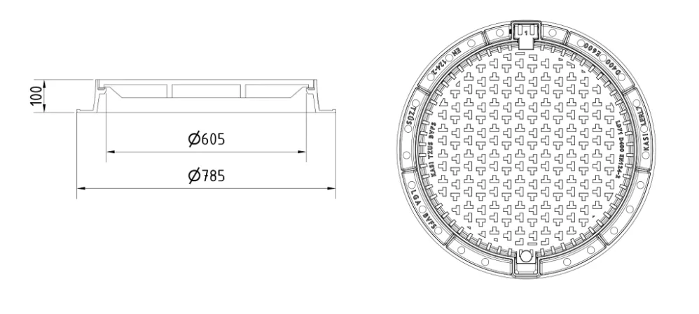 Revizní šachta DN 600x160mm přímá 40 t se zpětnou klapkou 2000mm
