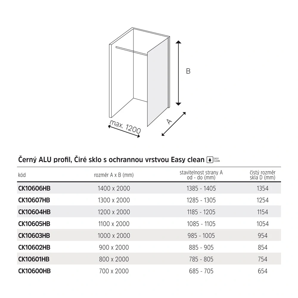 Sprchová stěna WALK IN, Novea, 110 x 200 cm, chrom ALU, sklo Čiré