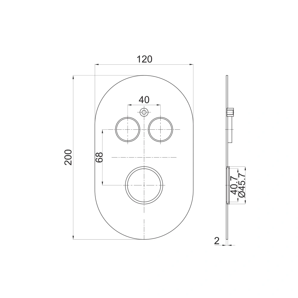 Sprchová sada s termostatickou tlačítkovou podomítkovou baterií - 2 - cestná - oválný kryt