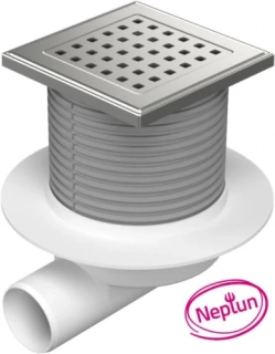 Podlahová vpusť boční D50, NEPTUN, límec, nerez mřížka GATE
